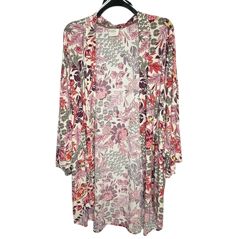 Knox Rose Floral Pink Duster Kimono Coverup Boho Western Girly Size XL/XXL